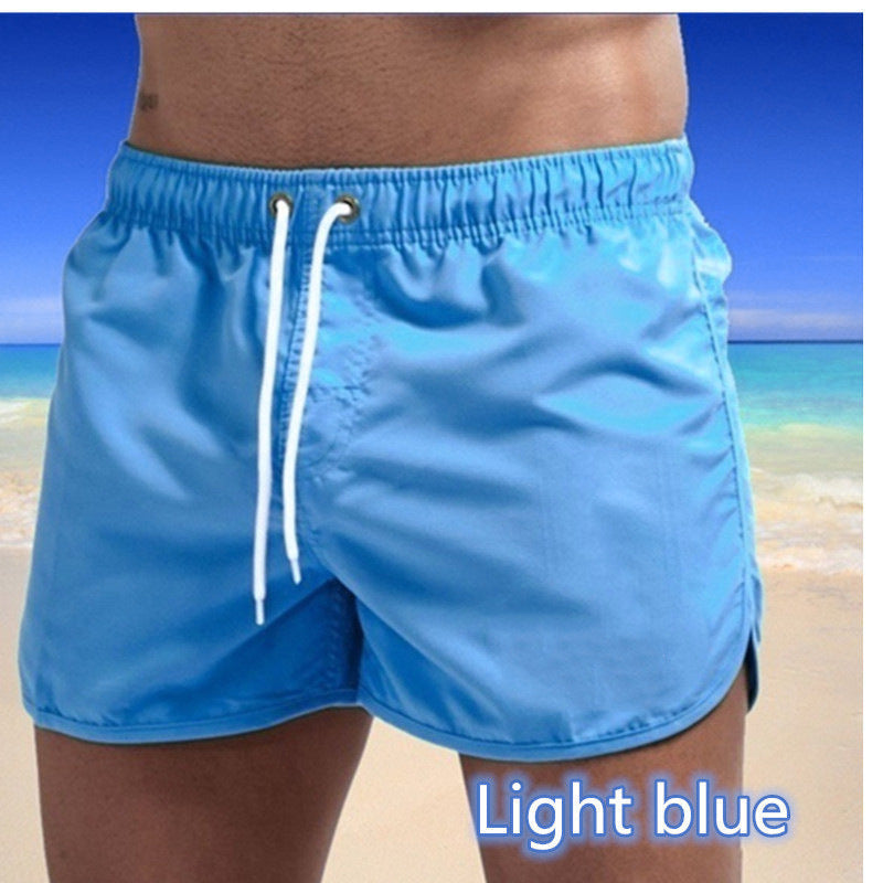 Mens Solid-Color Three-Quarter-Length Beach Shorts