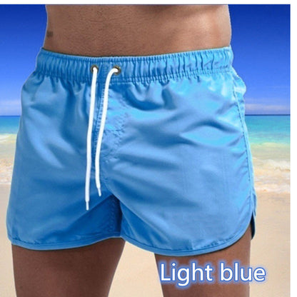 Mens Solid-Color Three-Quarter-Length Beach Shorts
