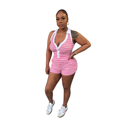 Womens Printed Halterneck Off-Shoulder Top And Shorts Set