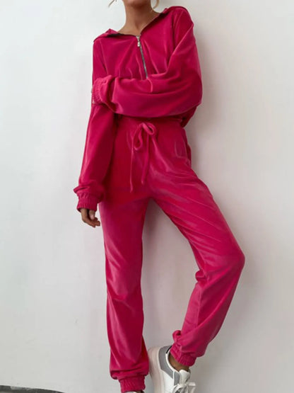 Zip Up Long Sleeve Top and Pants Set