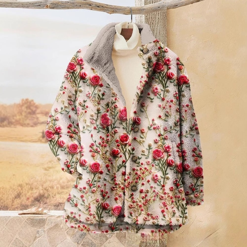 3D Pattern Flannel Coat Winter Women's Clothing