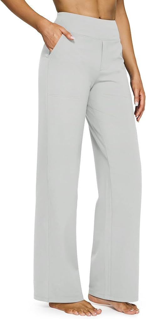 High-waisted Straight-leg Pants With Loose Pockets