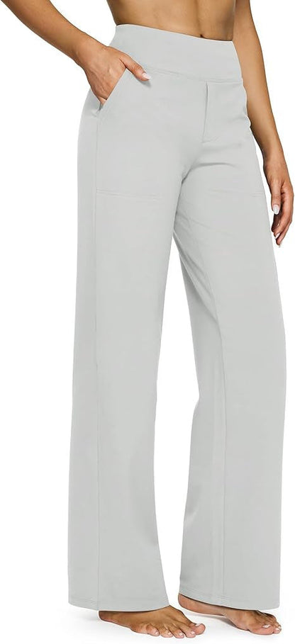 High-waisted Straight-leg Pants With Loose Pockets