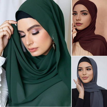 Summer Solid-Color Pearl Chiffon Bubble Womens Headscarf