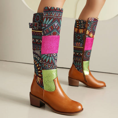 Vintage Ethnic-style Embroidered Patchwork High-top Boots