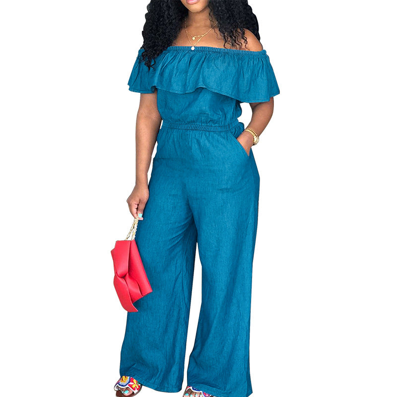 Plus-size Women's Denim Cape Jumpsuit