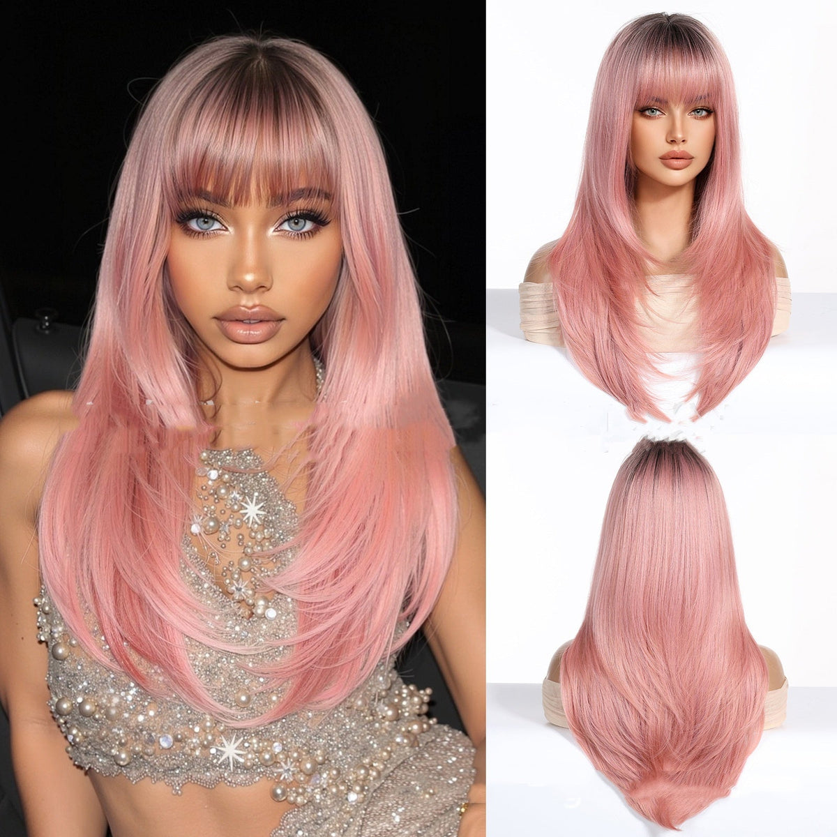 Light Gold Orange Straight Bangs Hair