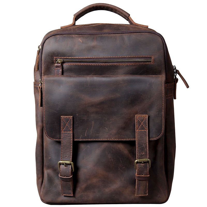 Retro Crazy Horse Leather Handmade First Layer Cowhide Backpack Schoolbags Travel Bag