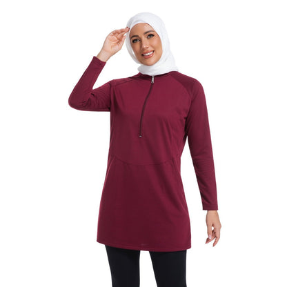 Womens Solid-color Long-sleeve Zip-up Hoodie