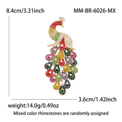 Diamond-Encrusted Peacock Brooch Colorful Animal Corsage
