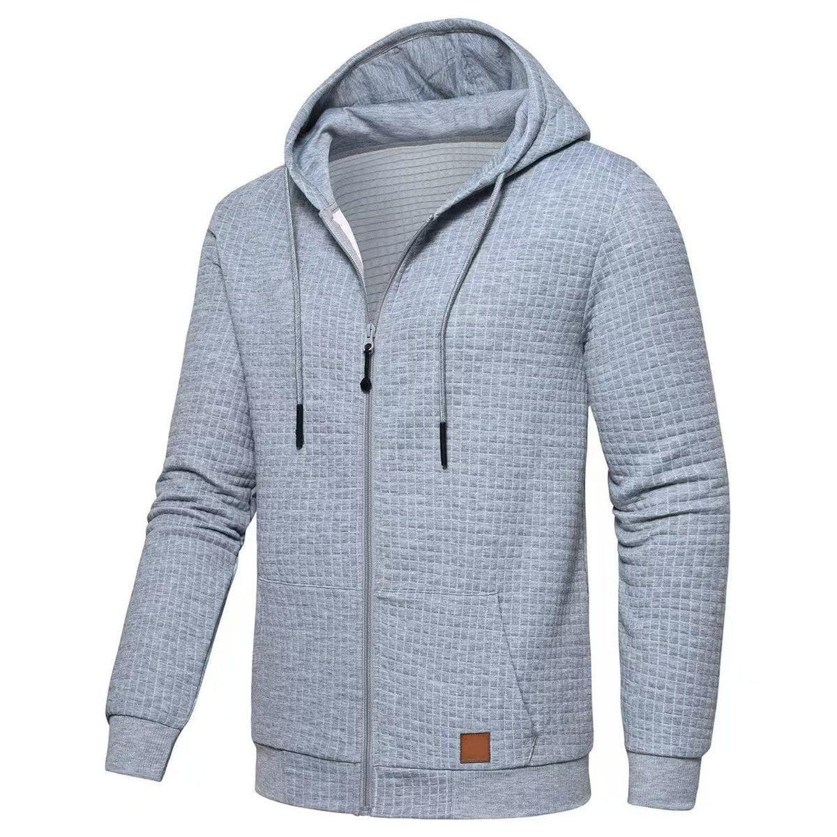 Mens Plaid Jacquard Long-Sleeve Hooded Zip-Up Sweatshirt