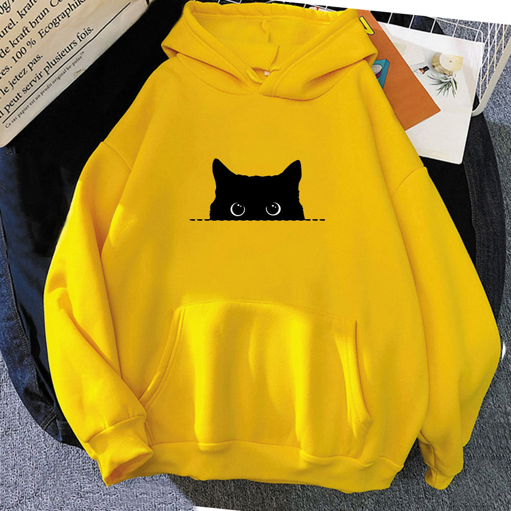 Black Cat Stare Cartoon Womens Hoodie