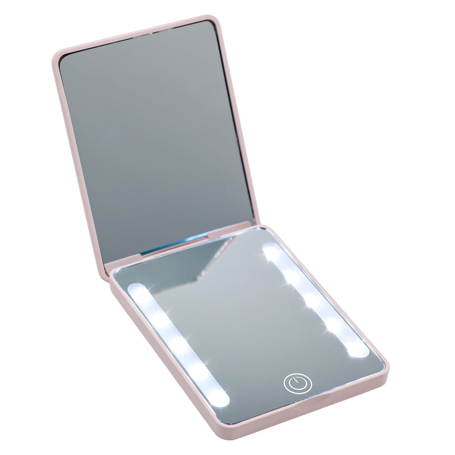 Compact Double-Sided Folding Makeup Mirror Handheld Portable LED Light For Touch-Ups