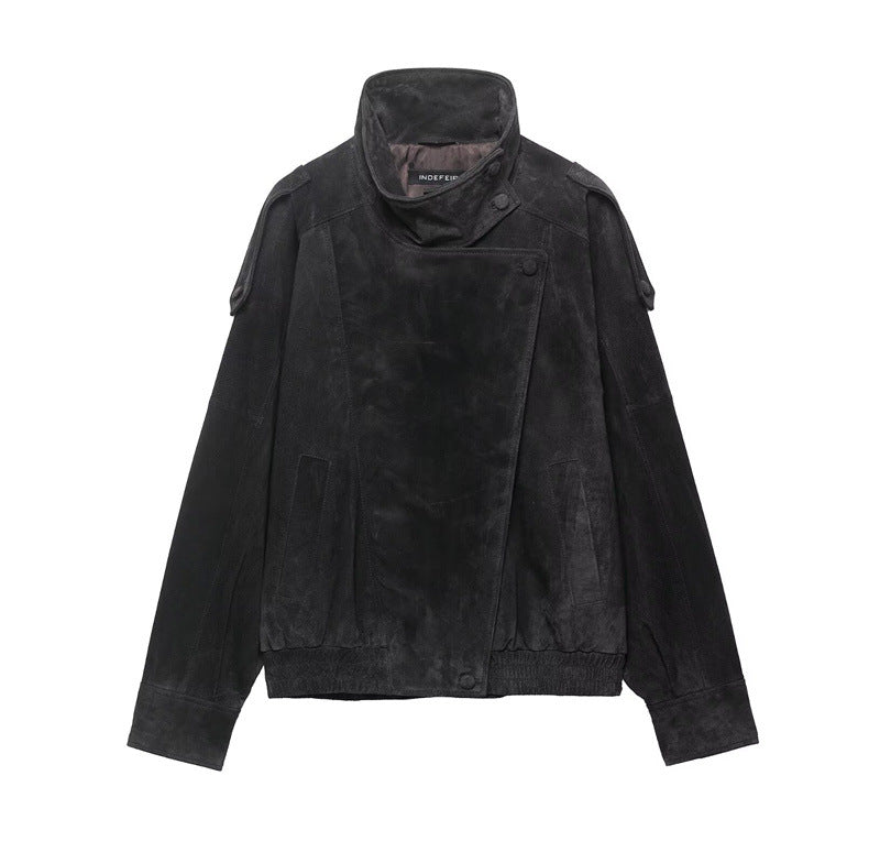 Textured Leather Biker Jacket For Women