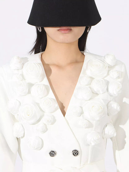 Flower Long Sleeve Blazer and Pants Set