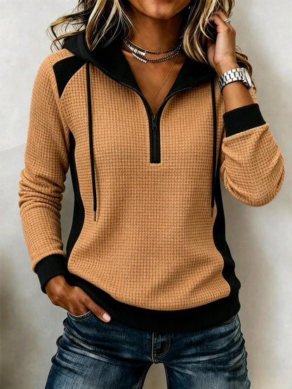 Women's Waffle-knit Half-zip Hooded Sweatshirt