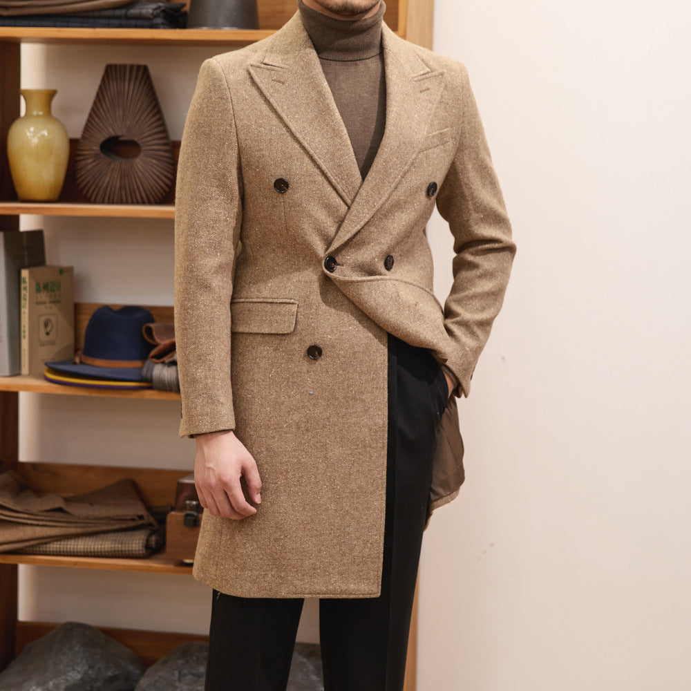 Brown Warm Wool Double Breasted Slim Jacket