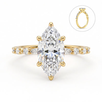 Gold Plated Copper Marquise Zircon Ring Set - Women's European American Light Luxury Stackable Jewelry