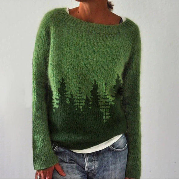 Women's Round Neck Loose Multicolor Pullover Sweater