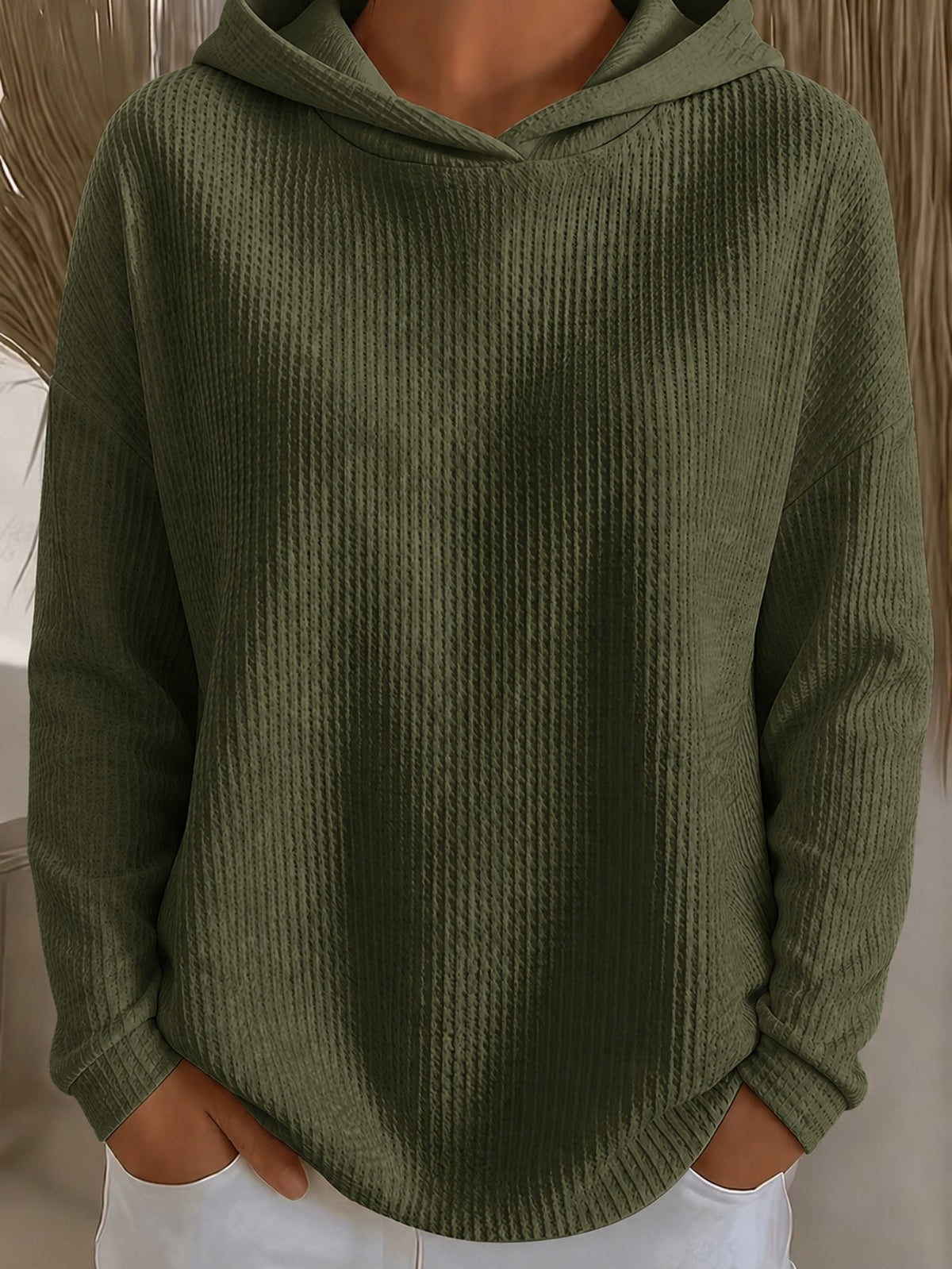 Womens Loose-Fit Solid-Color Hoodie