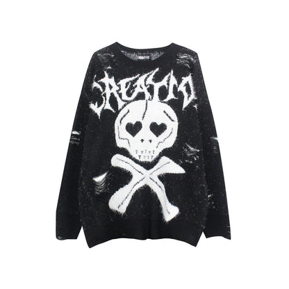 Skull Jacquard Ripped Sweater Men