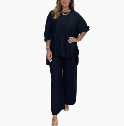 Solid-color Loose-fitting Casual Womens Fashion Two-piece Set