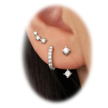 Womens Brass Earrings Set With Silver Needles And Real Gold Plating