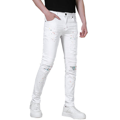 Stretch Black Jeans Biker-style Assorted Styles Patchwork Painted Effect