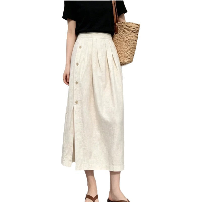 Summer Linen Breasted Skirt For Women
