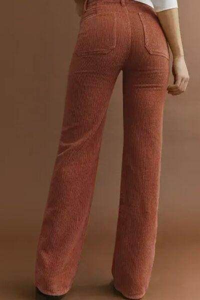 High Waist Square Pockets Corduroy Pants for Women