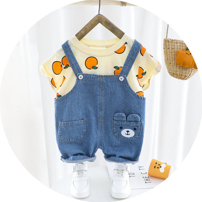 Men's Summer Short-sleeved Suspender Pants Suit
