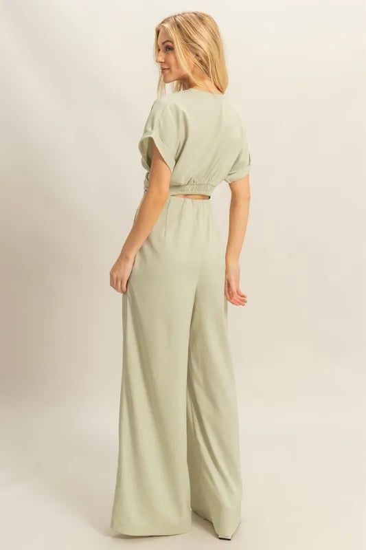 HYFVE Twisted Front Short Sleeve Top and Wide Leg Pants Set