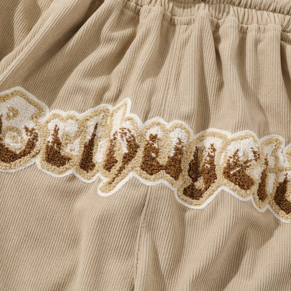 Letter Flocking Embroidered Loose Shorts Men