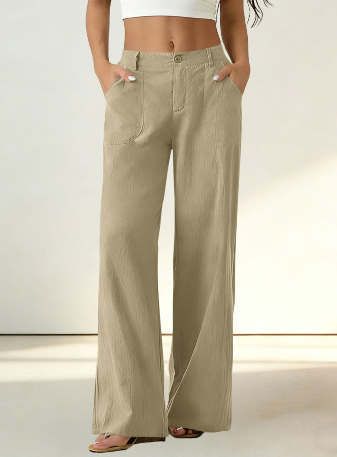 European And American Cross-border Women's Clothing  Women's Formal Suit Pants With Elastic Waistband, Patch Pockets, Solid Color, Single-button Trousers