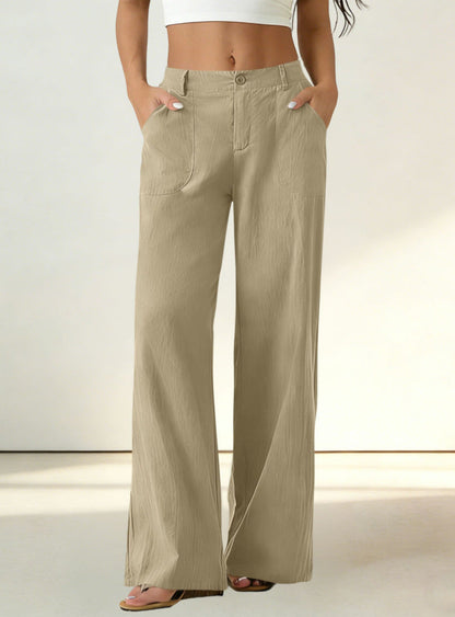 European And American Cross-border Women's Clothing  Women's Formal Suit Pants With Elastic Waistband, Patch Pockets, Solid Color, Single-button Trousers