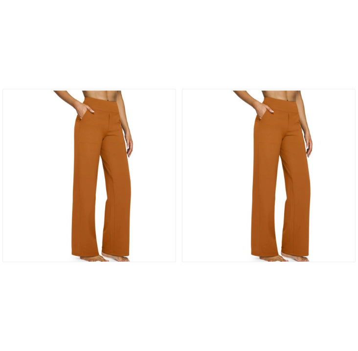 High-waisted Straight-leg Pants With Loose Pockets