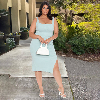 Women's Fat Woman Plus Size Solid Color Big Pit Strip