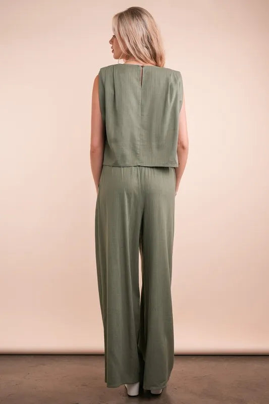 VERY J Solid Woven Top & Pants Set