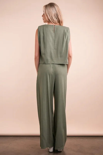 VERY J Solid Woven Top & Pants Set