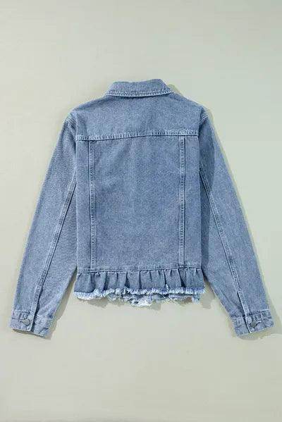 Raw Hem Long Sleeve Denim Jacket for Stylish Women