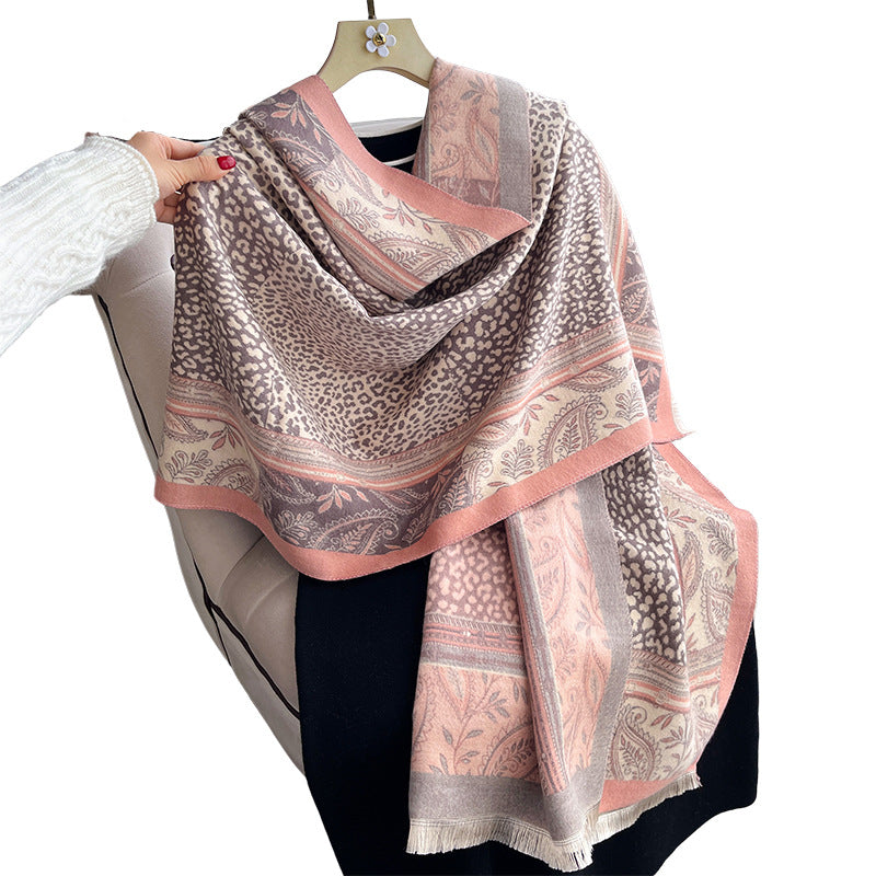 Cashew Flower Leopard Print Patchwork Jacquard Reversible Scarf