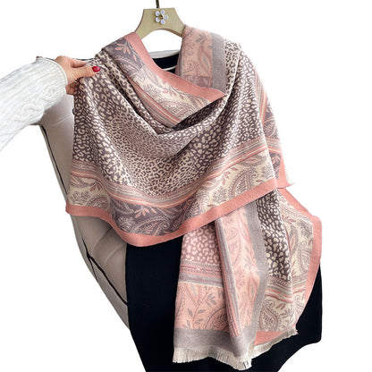 Cashew Flower Leopard Print Patchwork Jacquard Reversible Scarf