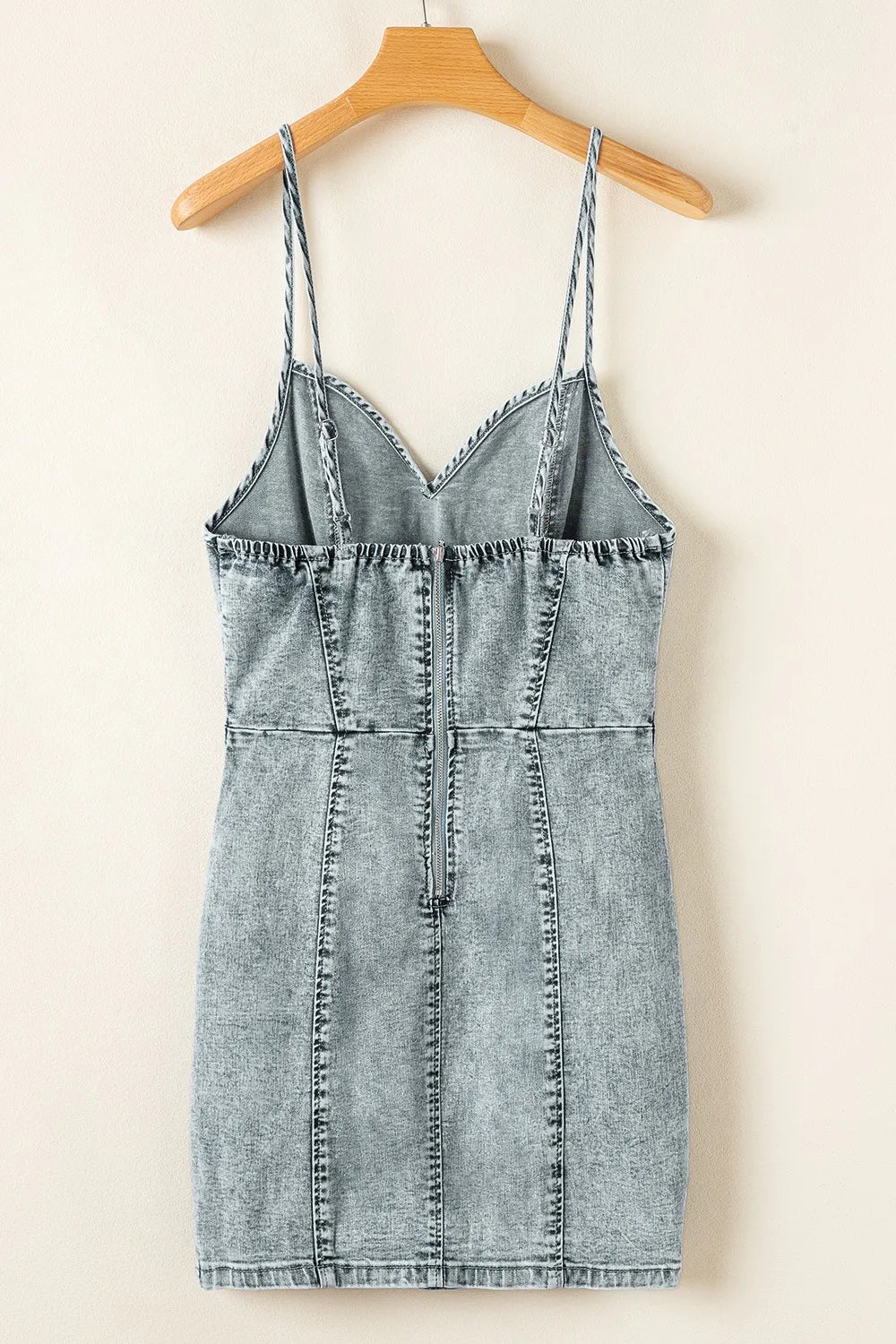 Back Zipped Mini Cami Denim Dress