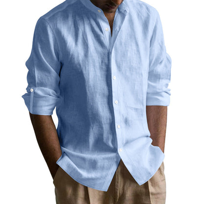 Men's Mandarin-collar Long-sleeve Shirt