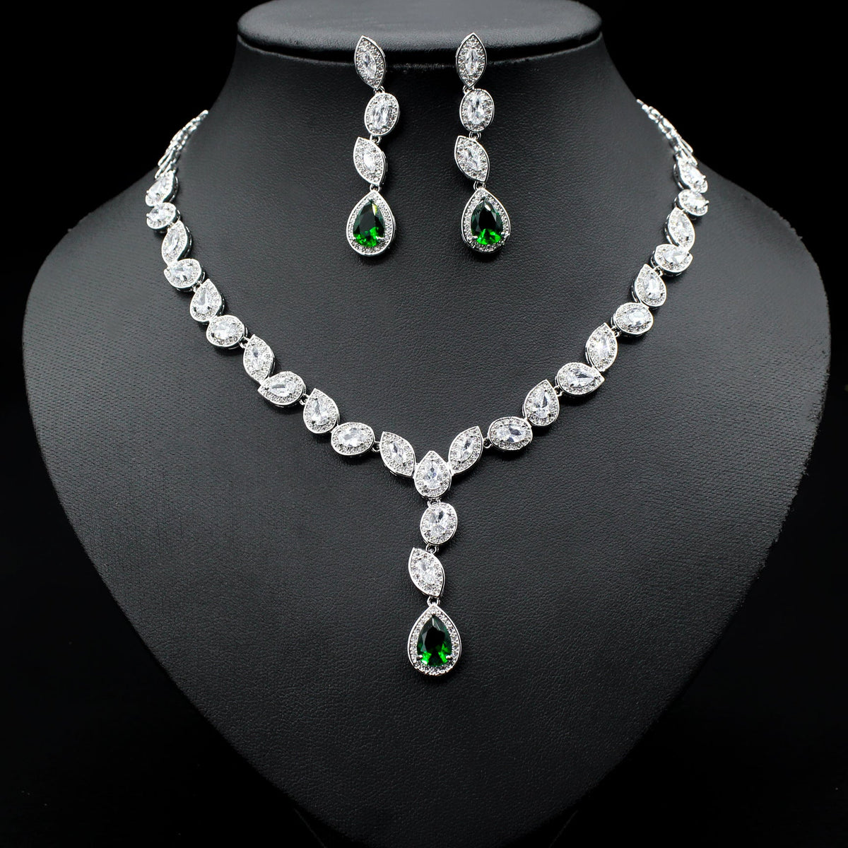 Colorful Zircon Necklace Earrings Set: wedding jewelry set