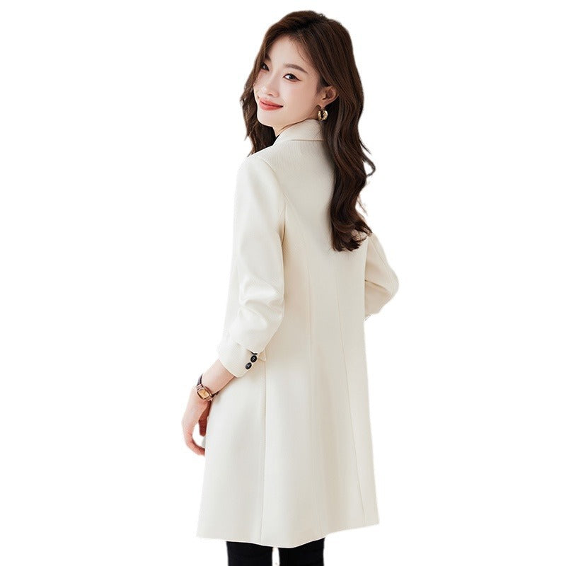 Black Mid-length Suit Trench Coat Coat For Women