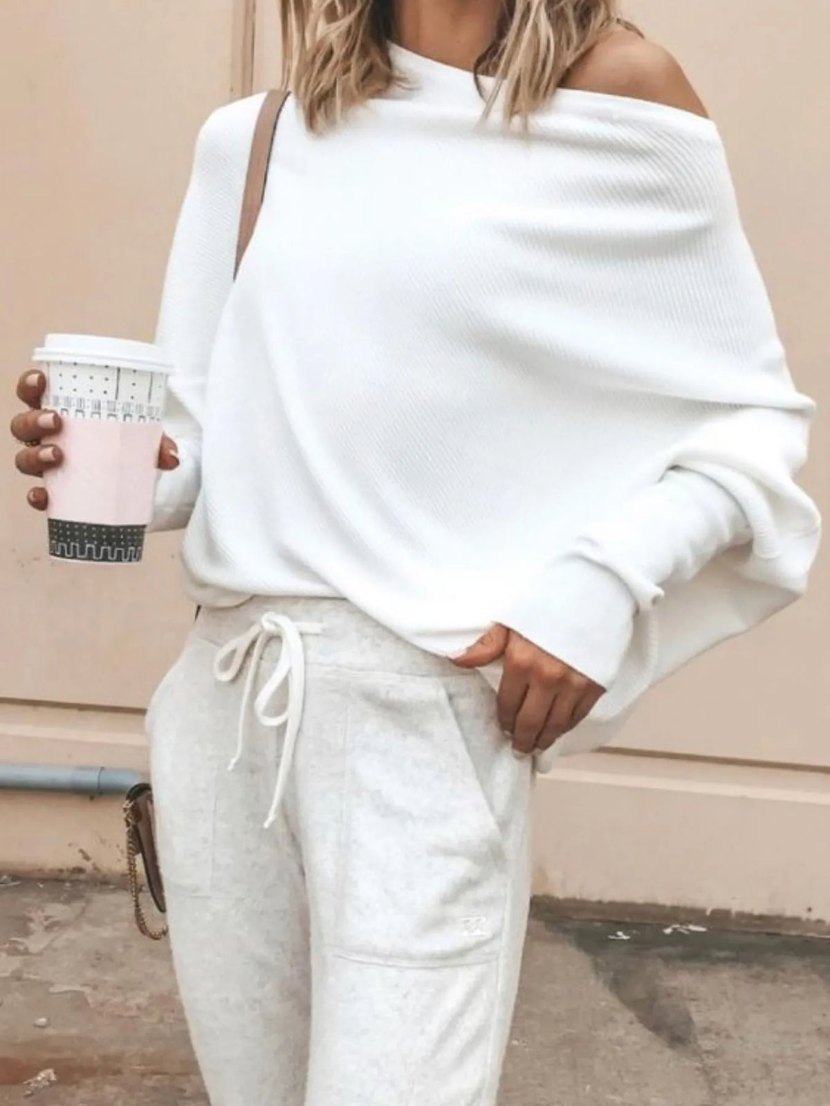 Single Shoulder Ribbed Knit Top