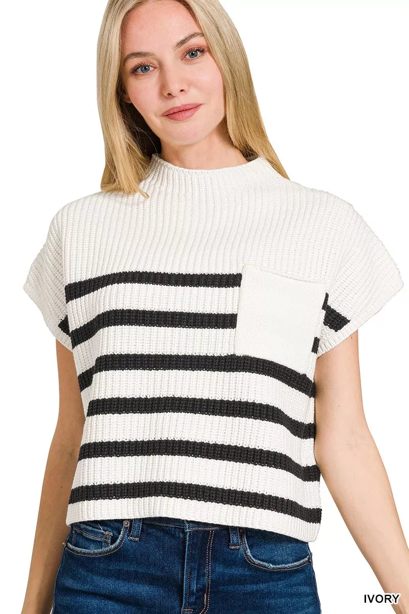 Zenana Short Sleeve Stripe Sweater
