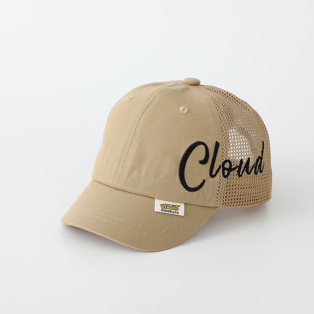 Summer Boys And Girls' Side-letter Cloud Embroidered Duckbill Hat With Net Fabric Patching And Soft Brimmed Protective Head Design Baby Hat