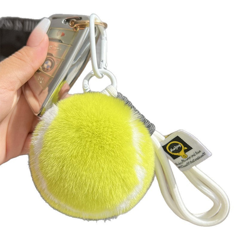 Rabbit Fur Tennis Car Keychain Pendant